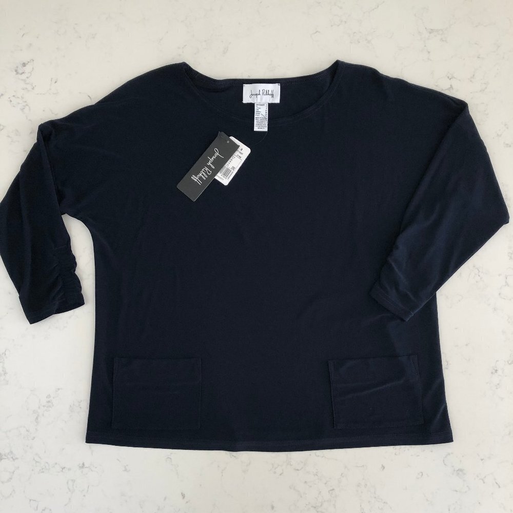 Joseph Ribkoff Pocket Detail Top 3/4 Sleeve Relaxed Fit Midnight Blue Sz 8 NWT